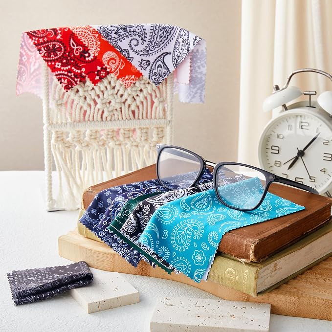 Copkim 24 Pcs Polyester Cleaning Cloth Paisley Elegant Flowers Design Glasses Cleaning Cloth Multicolor Microfiber Lens Wipes Reusable Eyeglasses Wipes for Camera Lens Cell Phone Screens, 6 x 6 Inch