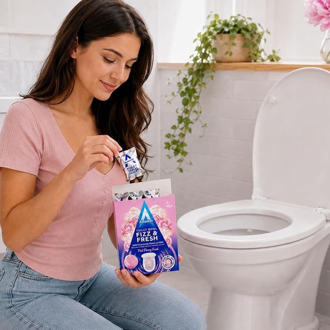 Astonish Toilet Bowl Cleaner Tablets, 8 Count – Fizzing Drop In Tabs Remove Limescale, Calcium & Rust – No Scrub Foaming Action, Vegan & Cruelty Free, Fresh Peony Scent
