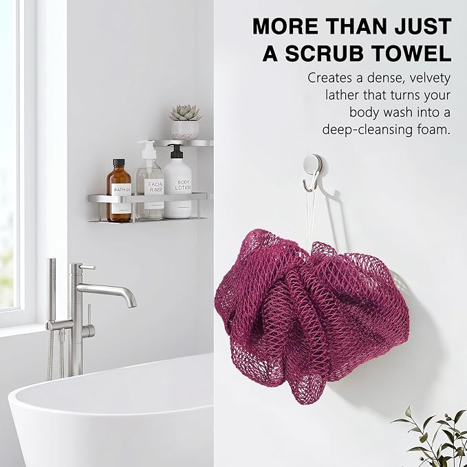 UJFQBH African Net Sponge Authenti, Exfoliating Body Scrubber for Back and Hard to Reach Areas, Gentle Daily Exfoliation for Deep Cleansing, Quick Drying Shower Essential, Berry Pink 3 Pack