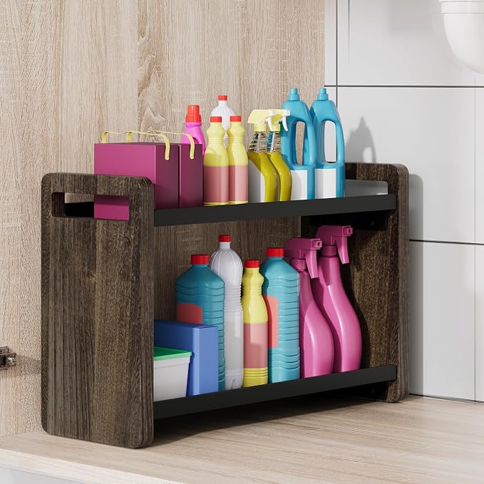 Bathroom Counter Organizer,Bathroom Counter Shelf,Bathroom Organizers,Organizers and Storage,Under Sink Organizer,Cologne Organizer for Men,Cologne Cabinet,Vanity Shelf(Brown 2 Tier)