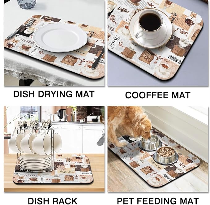 Coffee Mat 24inx18in, Absorbent Hide Stain Anti-Slip Coffee Bar Accessories, Dish Drying Mat for Kitchen