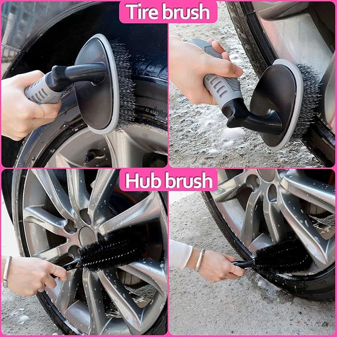 THINKWORK Car Detailing Kit, Interior Exterior Cleaning Set for Vehicles | Soft Microfiber, Lint-Free, Scratch-Proof, 17 Pcs Complete Set, Pink Styling, Perfect Women Gift, Portable Bag