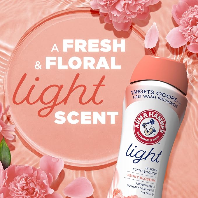 ARM & HAMMER Light Laundry Scent Booster, Peony Blossom Scent, 24 Oz | In-Wash Laundry Fragrance, No Heavy Perfumes, No Dyes, No Parabens, Laundry Additive