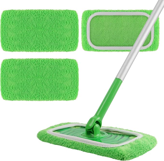 AmaVins Reusable 100% Coral Fleece Mop Pads Compatible with Swiffer | 3 Pack, Wet and Dry Flat Cover, Washable Wet Pads Refill, For Surface/Hardwood Floor Cleaning, Mop is Not Included