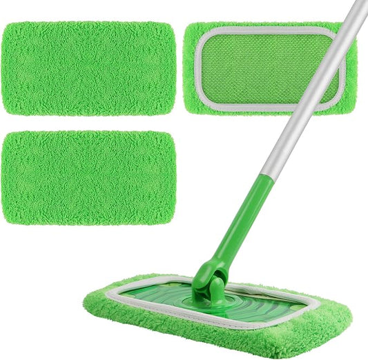 AmaVins Reusable 100% Coral Fleece Mop Pads Compatible with Swiffer | 3 Pack, Wet and Dry Flat Cover, Washable Wet Pads Refill, For Surface/Hardwood Floor Cleaning, Mop is Not Included