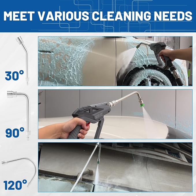 M MINGLE Pressure Washer Extension Wand, 30°, 90°, 120° Curved Rod | Gutter Cleaner Attachment, Durable Stainless Steel, Ideal for Hard-to-Reach Areas, 1/4" Quick Connect, 4000 PSI