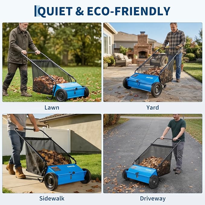 Push Lawn Sweeper 26Inch-Heavy Duty Walk Behind Leaf Collector and Yard Sweeper for Outdoor,Patio,Driveway,Garden Grass Sweepers,4 High Speed Spinning Brush,7 Cu. ft. Hopper Capacity | Yard Sweeper for Outdoor,Patio,Driveway,Garden Grass Sweepers,4 Hig...