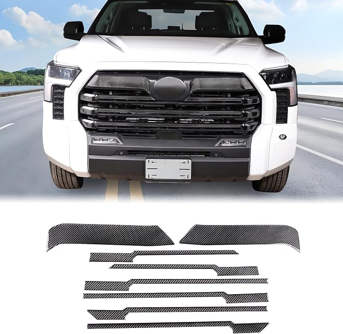 Aunginsy Car Front Bumper Grille Trim Sticker Compatible with Toyota Tundra 2022 2023 2024 Pickup Truck Real Carbon Fiber Material Decorative Sticker Protection Cover Interior Accessories