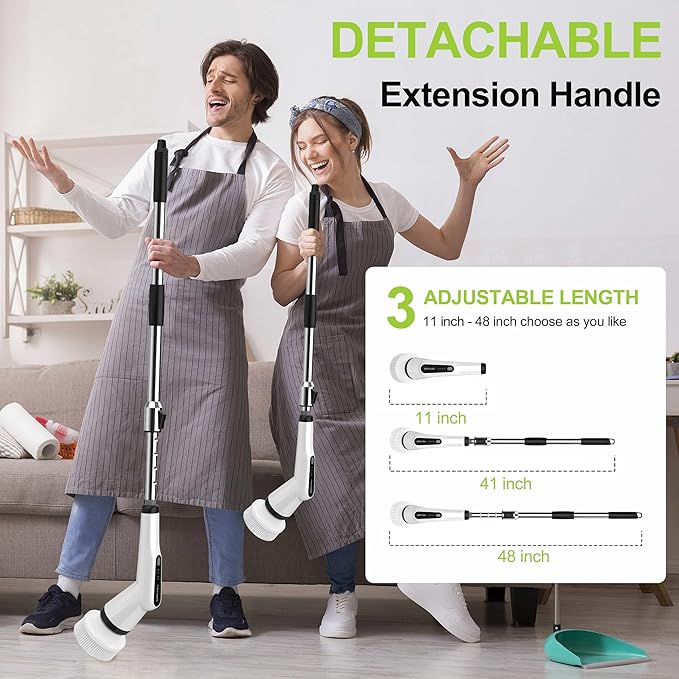 Dreazu Electric Spin Scrubber, 10-in-1 Shower Scrubber & Retractable Long Handle, 44 lbs High-Torque & Variable Speed Shower Cleaning Brush for Bathroom,Toilet, Bathtub, Kitchen, Tile Floors