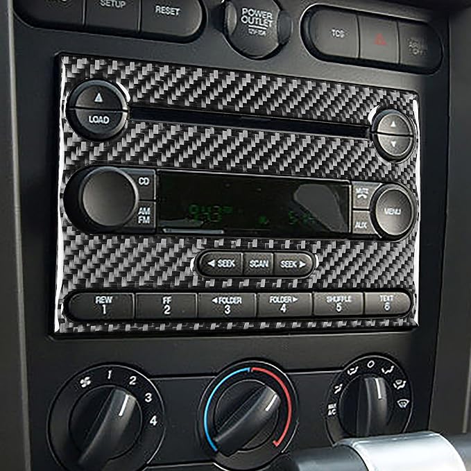 Real Carbon Fiber Trim for Ford Mustang GT Shelby Accessories | for 2005 2006 2007 2008 2009，Radio CD Player Panel Frame，Thick Overlay Sticker Decal