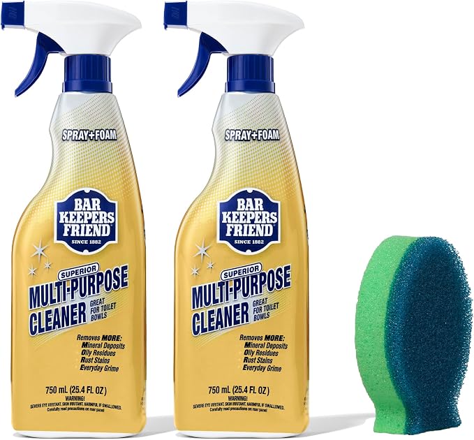 Bar Keepers Friend MORE Spray + Foam Multipurpose Cleaner, 25.4 oz x 2, Surface Cleaner Removes Rust Stains, Mineral Deposits, Soap Scum, Grime & Tarnish