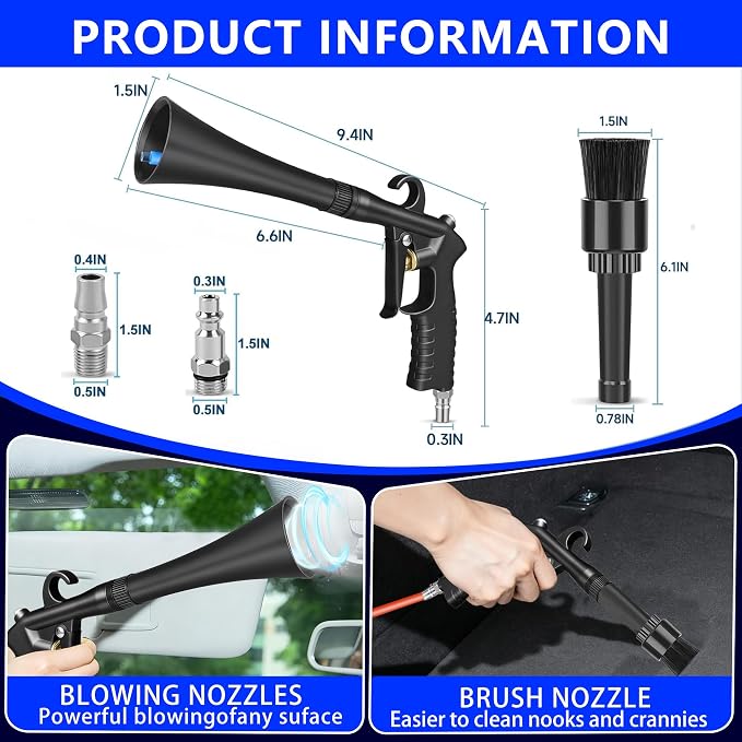 Detailing Car Cleaning Gun, High Pressure Air Blow Gun for Interior Dryer, Car Detailing Tools Interior Cleaner, Quickly Blowing Out Dirt and Dust Working with Air Compressor