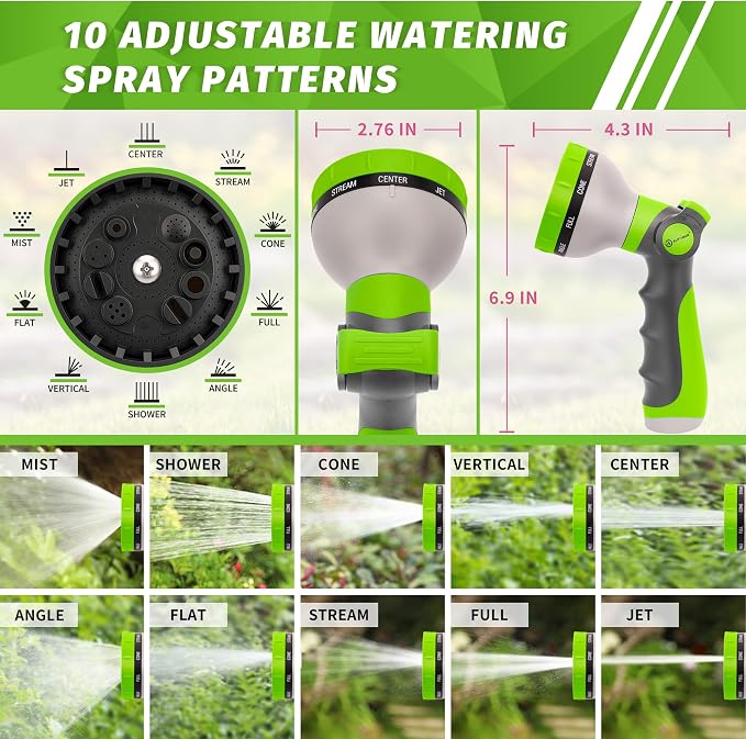 AUTOMAN Garden Hose Nozzle Sprayer - 10 Spray Patterns, 2 Pack Thumb Control Water Hose Nozzle Outdoor, Heavy Duty Spray Nozzles for Watering Garden, Cleaning Window, Washing Car, Showering Pets