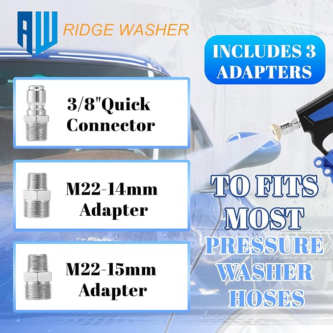 RIDGE WASHER Pressure Washer Gun Swivel, 5000 PSI, 12 GPM | Power Washer Gun with 1/4" Quick Connector, 360° 3/8 NPT Thread, M22-14mm Fitting, M22-15mm Fitting