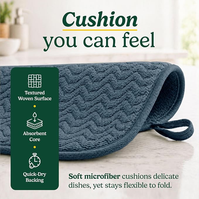 Cuisinart Dish Drying Mat for Kitchen Counter - 2-Pack XL 18x24 Ultra Absorbent Microfiber Dish Mat - Fast Drying, Machine Washable, Foldable Countertop Pad - Safe for Granite & Quartz