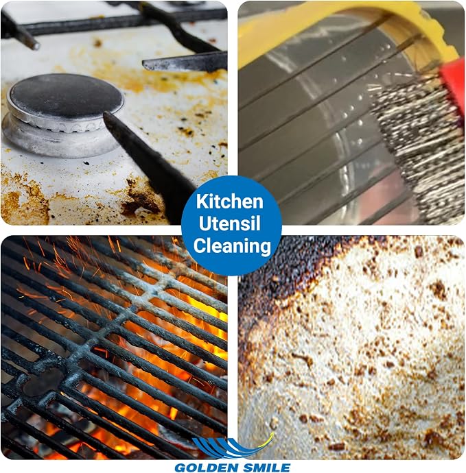 GOLDEN SMILE 3-Pack 7" Stainless Steel Wire Brushes - 40% Denser Than Standard Brushes - for Heavy-Duty Cleaning: Grill Grates, Uncoated Pans, Rust Removal, Deburring & Metal Cleaning