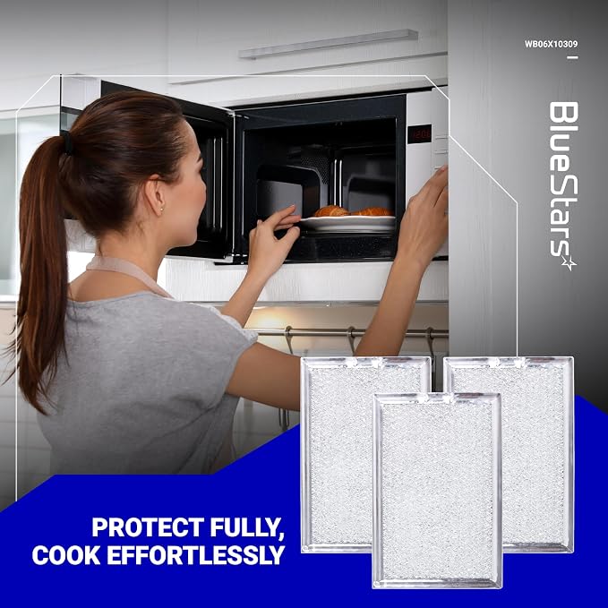BlueStars WB06X10309 WB06X10359 Microwave Grease Filter Replacement 7.64 x 5.12 - Compatible with G.E LG Kenmore Over-the-range Vent Hood Microwaves - 3 Packs