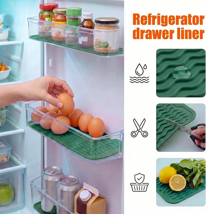 MicoYang Silicone Dish Drying Mat for Multiple Usage,Easy clean,Eco-friendly,Heat-resistant Silicone Mat for Kitchen Counter or Sink,Refrigerator or Drawer Liner Green S 12 inches x 6 inches