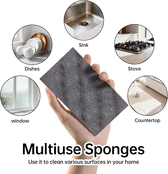 JOYMOOP Textured Clean Sponges, Dual-Sided Non-Scratch Soft Scrub Dish Sponge, Safe for Non-Stick Cookware, Kitchen and Household Cleaning, 12 Pack [Grey & White]