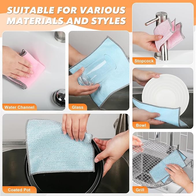 12Pack Upgrade Multi-Purpose Wire Dishcloths, Double-Side Non Scratch Wire Dishcloth, Silver Mesh Dish Cloths, Reusable Metal Mesh Cleaning Cloths, Mesh Scrub Cloths for Kitchen/Stove/Oven