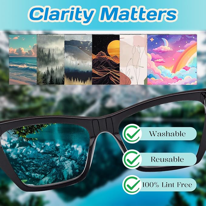 6 PCS Glasses Cleaning Cloth Eyeglass Lens Cleaning Cloth Eyeglasses Wipes Microfiber Reusable Soft for Phone Screens Camera Unisex Women Girls Cute Aesthetic (6.3"x6.3")-Forest Cloud