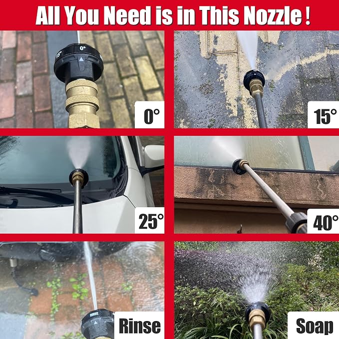 Meteor Blast 6 in 1 Pressure Washer Nozzle Tips，Mutiple Degrees in One， Quick Change over and Adjustable, 1/4 inch Quick Connector, MAX 4500PSI for Pressure Washer