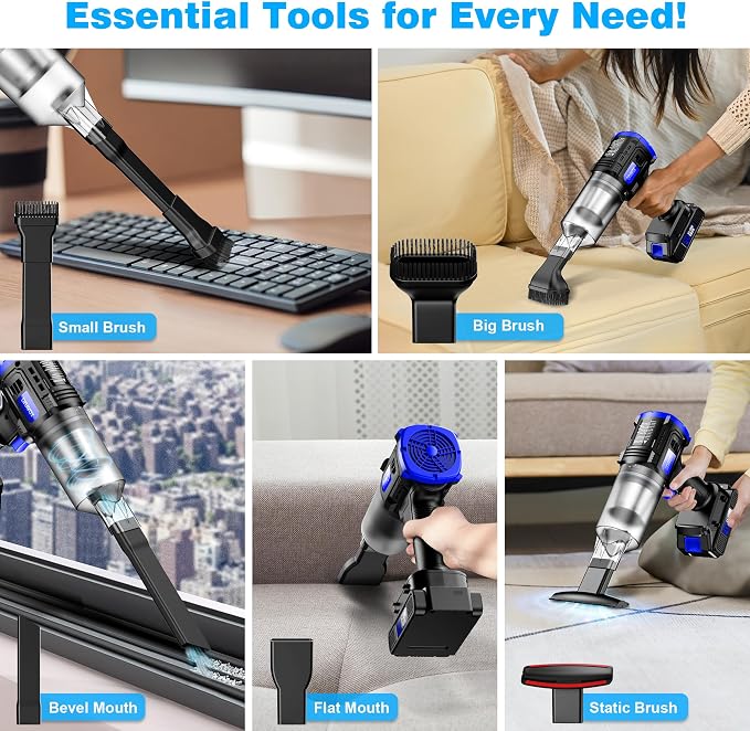 Car Vacuum Cordless, 35000PA Strong Suction Handheld Vacuum with 2 Detachable Batteries, 60Min Runtime Portable Vacuum Cleaner for Car Detailing, Pet Hair, Home Couch & Office, 350ML XL Dust Cup