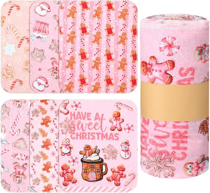 36 Pack Reusable Cleaning Cloths Washable Cotton Kitchen Dish Towels for Home Party Supplies Bulk, 9.84x11.81in (Pink Gingerbread)