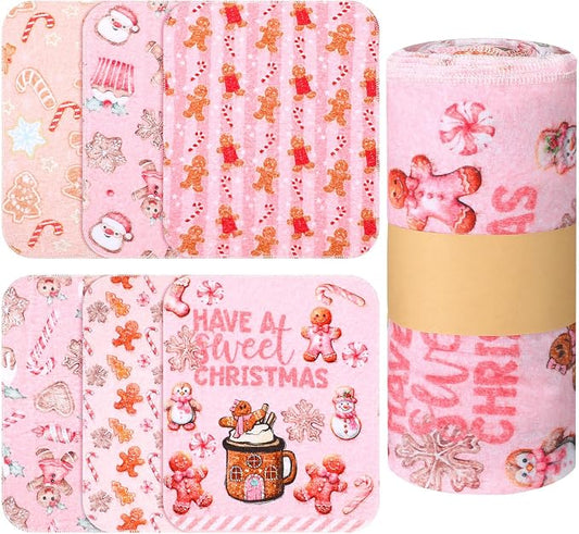 36 Pack Reusable Cleaning Cloths Washable Cotton Kitchen Dish Towels for Home Party Supplies Bulk, 9.84x11.81in (Pink Gingerbread)