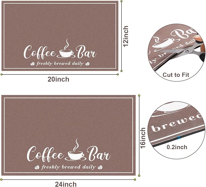 CooRug Absorbent Coffee Mat, Fashion Dish Drying Mat for Kitchen Counter Coffee Bar Accessories Espresso Machine Dish Rack 16" x 24" Brown