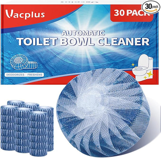 Vacplus Automatic Toilet Bowl Cleaner Tablets, Drop-In Tank Cleaner for Bathroom, Prevent Stains & Deodorize, Long-Lasting Cleaning Tabs, Easy-Use Freshener for Bowl & Tank, 30 Pack