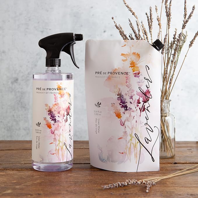Pre de Provence Provincial Lavender Collection Soft Calming Scent for Your Home, Linen Water Refill, 33.8 fl oz