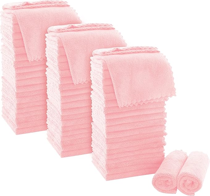 MOONQUEEN Ultra Soft Premium Washcloths Set - 12 x 12 inches - 72 Pack - Quick Drying - Highly Absorbent Coral Velvet Bathroom Wash Clothes (Pink)
