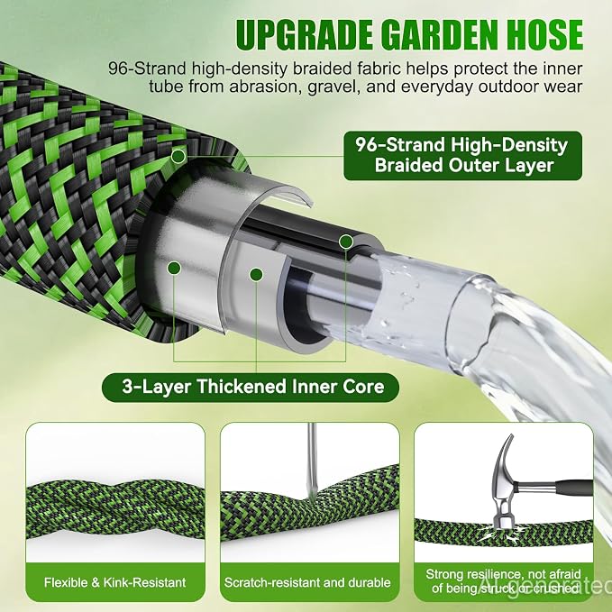NON-EXPANDABLE Garden Hose 75ft x5/8'', Heavy Duty Flexible Water Hose with 10-Function Sprayer, Lightweight, Leak Proof, Durable Fabric Skin, Pressure Resistant for Yard, Outdoor