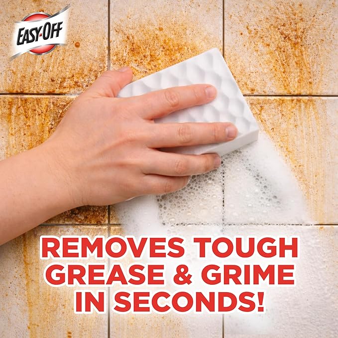 Easy‑Off Heavy Duty 2‑in‑1 Ultra Thick Eraser & Degreasing Formula, 3 Multi‑Use Cleaning Pads — Cuts Through Tough Grease & Grime in Seconds
