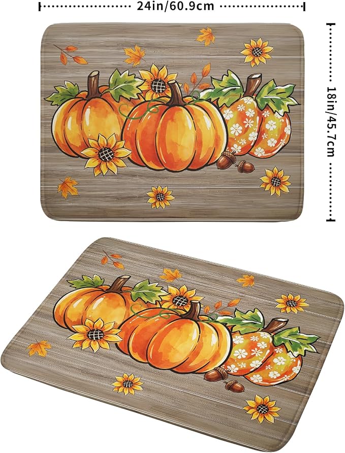 Fall Dish Drying Mat for Kitchen Counter Golden Pumpkin Microfiber Absorbent Dish Draining Reusable Washable Foldable Extra Large 18"x24"