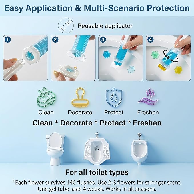 120 Stamps (12 Tubes) Toilet Bowl Gel Flower Stamp, 6 Scents Lavender Orange Ocean Gardenia, Prevent Limescale and Ring, Flush-Activated Cleaner, Long-Lasting Bathroom Freshener