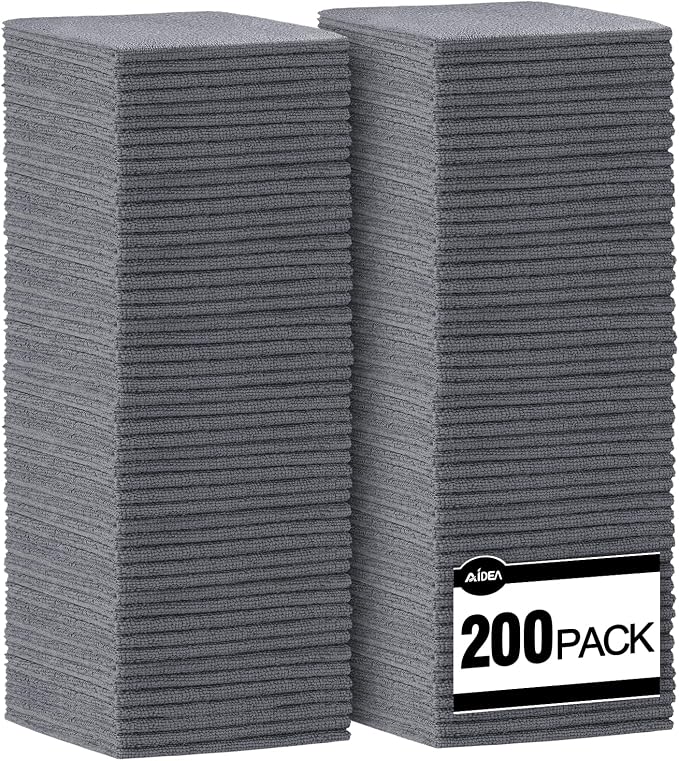AIDEA Microfiber Cleaning Cloth Grey-200PK, Soft Absorbent Rags, Microfiber Towels for Cars, Kitchen Towels, Dusting Cloth for Home, Window, Cleaning Supplies, 12"×12"