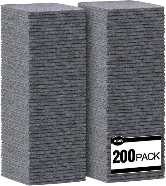 AIDEA Microfiber Cleaning Cloth Grey-200PK, Soft Absorbent Rags, Microfiber Towels for Cars, Kitchen Towels, Dusting Cloth for Home, Window, Cleaning Supplies, 12"×12"