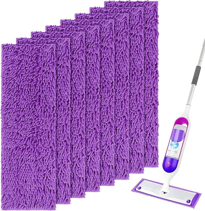 UNIMADE Reusable Mop Pads for Swiffer PowerMop, 8 Pack Microfiber Refill | Mop Pad with Scrubber Strips for 13''-15'' SprayMop, Washable Mop Pads Use for Most Floor Types, Designed for Pets - Purple