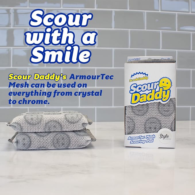 Scrub Daddy Scour Daddy Style, Scourers Non Scratch Scrubbing Sponge, Scouring Pads, Kitchen Sponges for Dishes, Dishwashing Pan Scrubber, Cleaning Supplies, Dish Sponges for Washing up, Pack of 2
