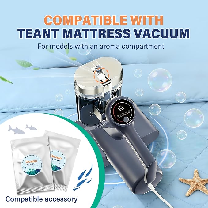 PETCHO Mattress Vacuum Aroma Tablets, Ocean Scent Refill, 10-Pack | Ocean scent aroma tablet refills for compatible with TEANT mattress vacuums with fragrance compartment; 10-pack inserts only.