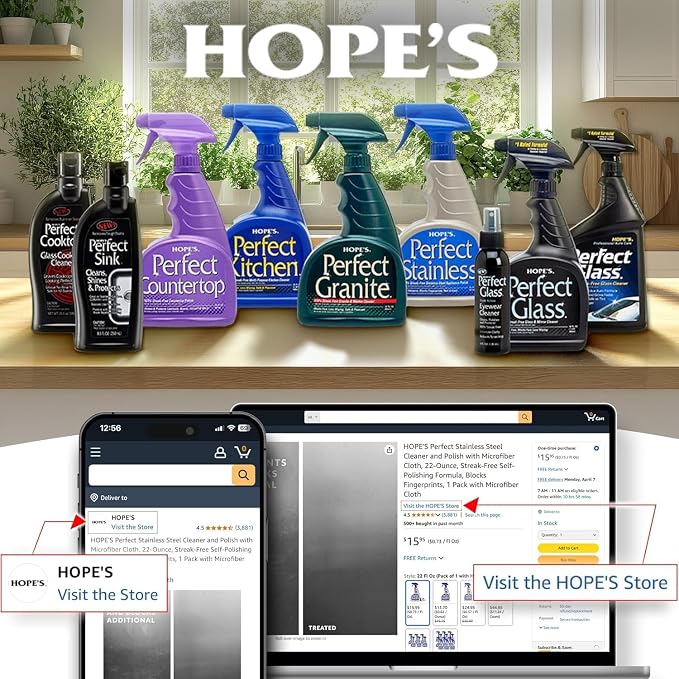 HOPE'S Perfect Granite & Marble Countertop Cleaner, Stain Remover and Polish, Streak-Free, Ammonia-Free, 22 Ounce, Pack of 6