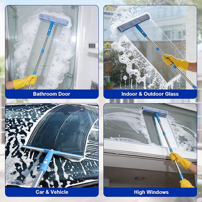 Professional Window Cleaning Kit, Window Washing Kit with 3 Gallon Bucket, 14-Inch Squeegee, 15-Inch Scrubber, 76-Inch Extendable Pole, Set of Window Cleaning Equipment for Home & Commercial Use