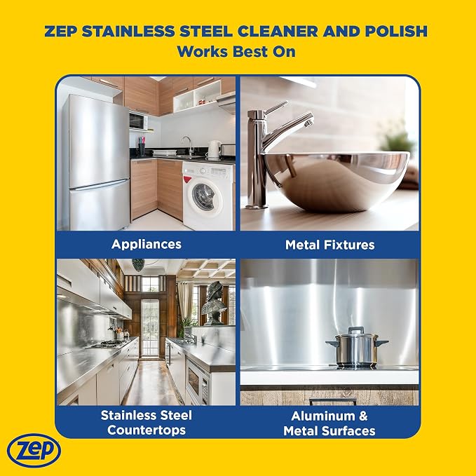 Zep Stainless Steel Cleaner and Polish 14 ounces - ZUSSTL14 - Protects Metal Surfaces from Fingerprints, Soil and Waterspots