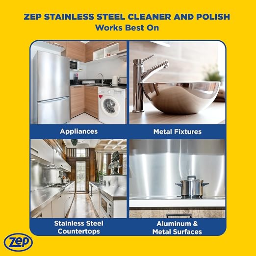Zep Stainless Steel Cleaner & Polish 14 oz (2 Units) & a Microfiber Rag ECBD029-2-Pack Fingerprint Remover and Polish for Stainless Steel Refrigerators, Dishwashers, & Appliances with a Reusable Rag