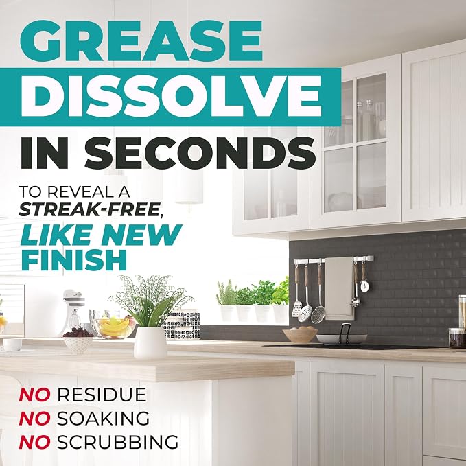 Kitchen Cabinet Cleaner – Gentle, Residue-Free and Effective Everyday Degreaser & Grime Remover for Wood, Painted and Finished Furniture - Complete with Cleaning Brush & Cabinet Cleaner Spray 32oz