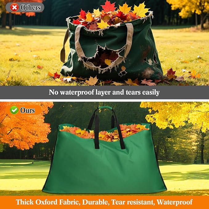 Leaf Bag for Collecting Leaves, 600D Oxford Cloth Collapsible Reusable Garden Yard Waste Tarp Container with Padded Handle 2 in 1 Leaf Collector Storage Bags Heavy Duty Leaf Tarp, 48" x 72"