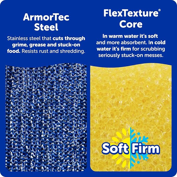 Scrub Daddy Large Steel Scouring Pads - Scour Daddy Steel XL Stainless Steel Dish Scrubber Sponge - Durable, Shred-Resistant Scour Pads - Bulk Kitchen Sponges & Commercial Cleaning Supplies (18 Count)