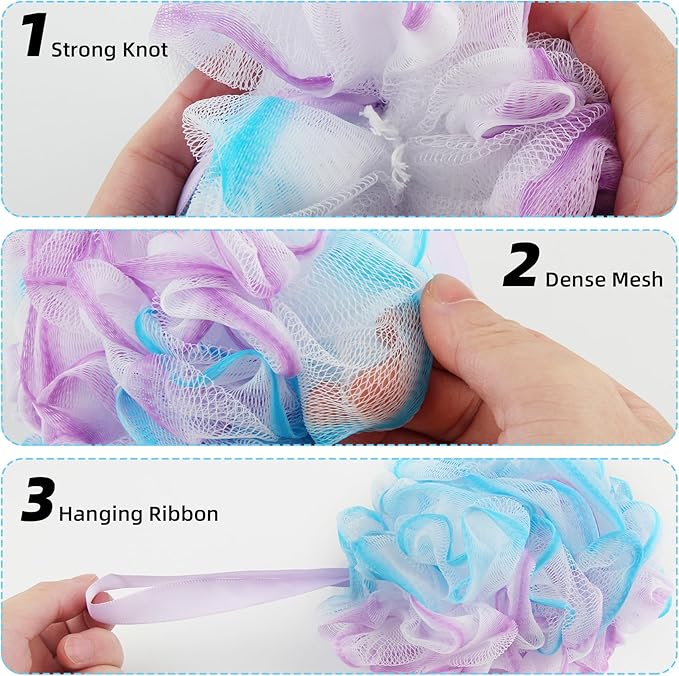 Chuya Bath Loofahs Sponges 80g XL Size,4 Pack Shower Sponge Exfoliating Cleaning Bath Loofa Body Scrubber Balls for Family Washing